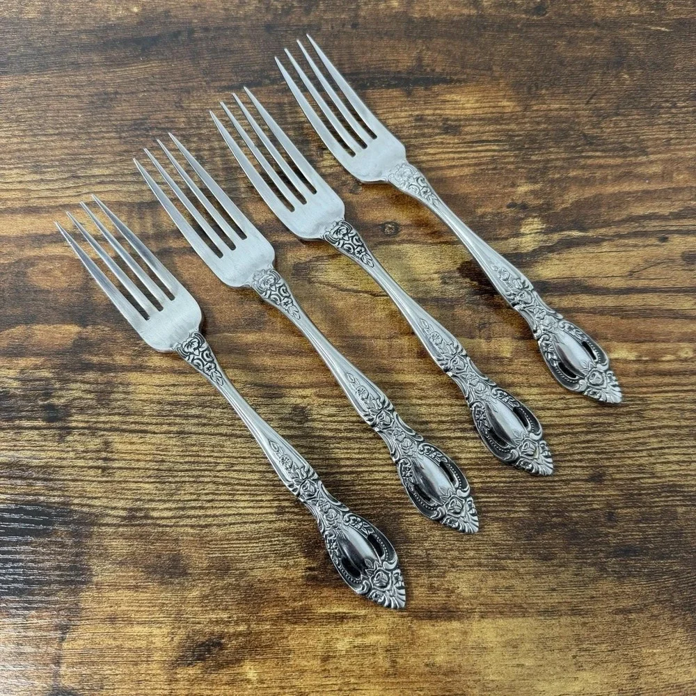 International Decorator EMBASSY Dinner Forks 4pcs Stainless Japan Floral Pierced